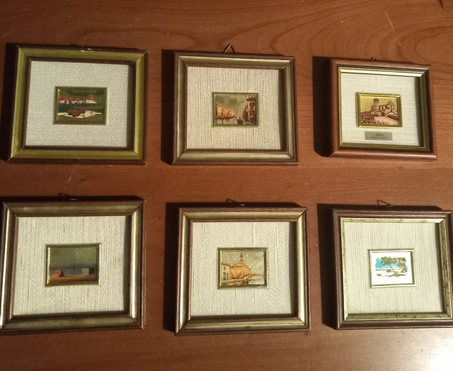QUADRO DIPINTO PAESAGGIO A FOGLIA ORO 23 KT DIPINTO A MANO FIRMATO E