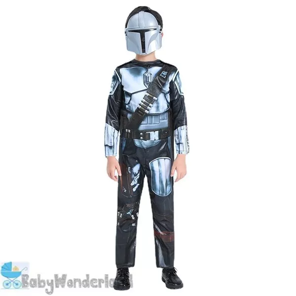 Kids Boys Star Wars Mandalorian Cosplay Halloween Costume Jumpsuit + Cape + Mask 2