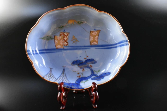 M1283: Japanese Old Imari-ware Colored porcelain Gold paint Fujiyama PLATE/dish