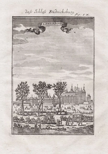 Frederiksborg Castle Hillerod Danmark Danimarca Engraving Mallet 1719