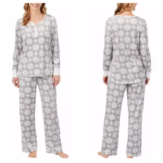 New Nautica Women's 2 Piece Pajamas Set PJs Gray Snowflakes Cozy Fleece