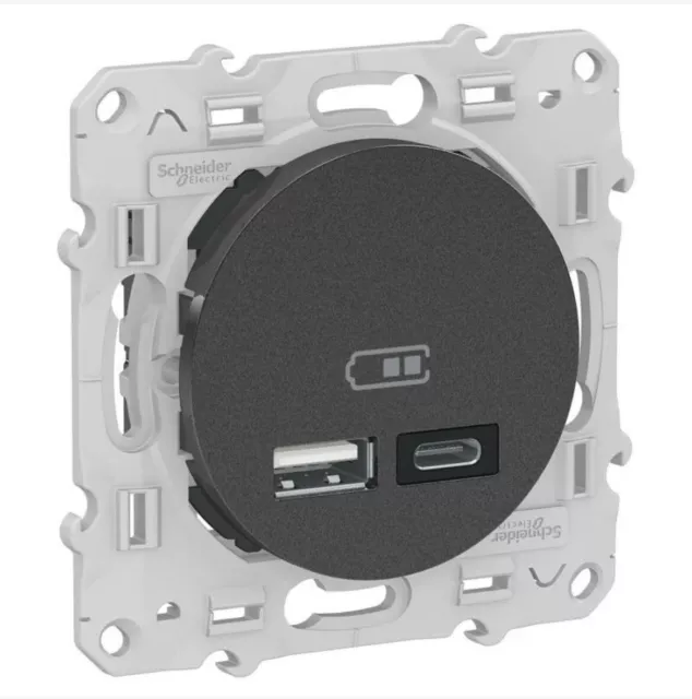 Odace - prise USB double - type A+C - Anthracite - 5 Vcc - 2,4A (S54A401)