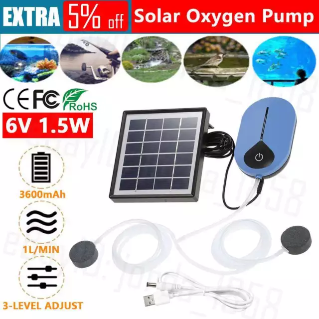 Solar Powered Oxygenator Air Pump Oxygen Aerator For Outdoor Pond Pool Fish Tank