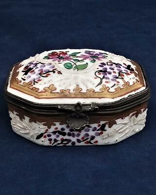 Antique Japanese style Floral Moriage Porcelain Snuff or Pill Box 19th C