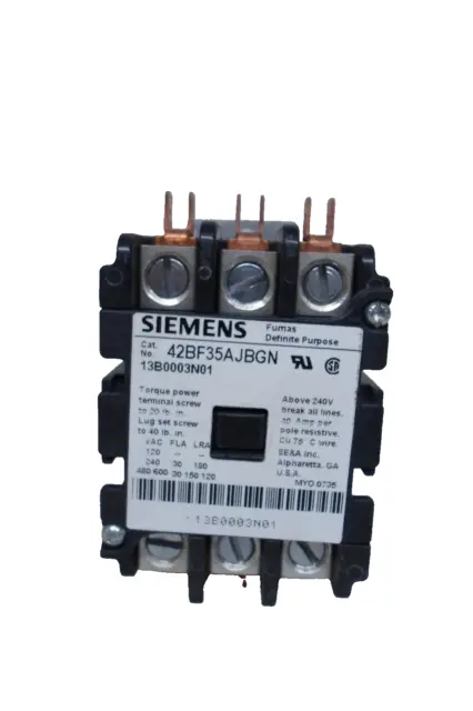 Siemens 42BF35AJ Definite Purpose Contactor, 3-Pole, 30A, 24VAC Coil