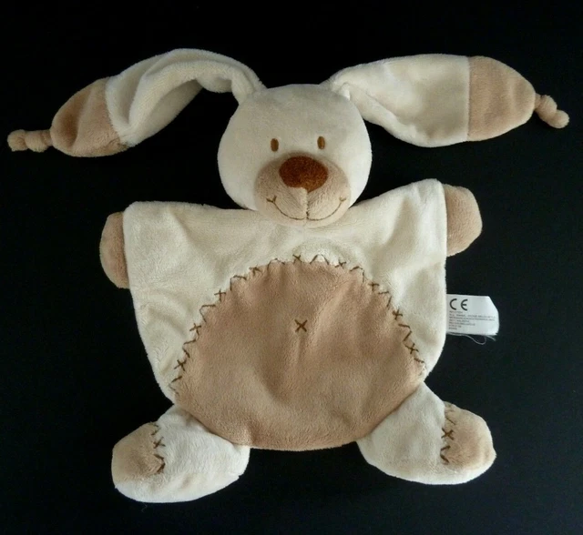 1. Doudou Plat Arrondi Nicotoy Lapin Chien Bastien Ecru Blanc Beige Croix Neuf*