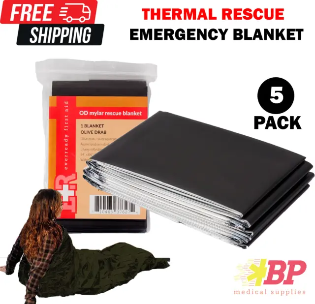 Ever Ready Emergency Rescue Space Thermal Mylar Blankets 52" x 84" - 5 Pack