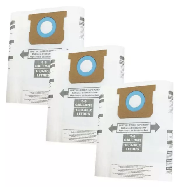 For Shop-Vac 90661 Bag Type E for 5-8 Gallon Vacuum - 9066100 Bags (3 Pack)