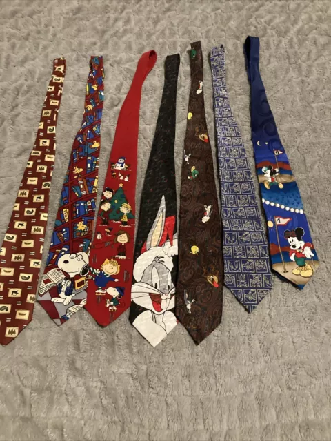 Lot Of 6 Vintage Cartoon Theme Neckties Ties Bugs Bunny Peanuts Mickey Mouse