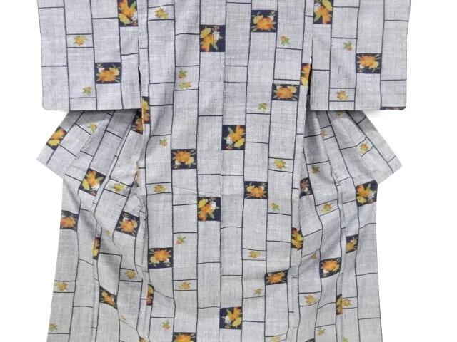 6808470: Japanese Kimono / Antique Kimono / Fushi Tsumugi / Woven Flower