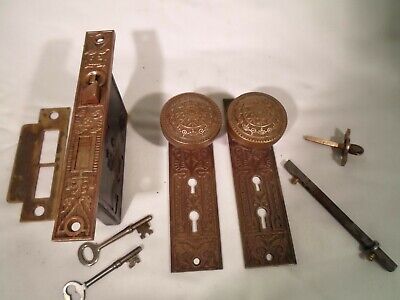 Antique K&D Brass Double Key Entrance Set  thumb turn with keys / Maid Key  #836