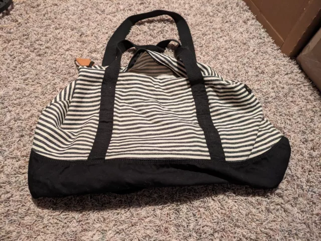 Thirty One 31 Retro Metro Weekender Travel Duffel Bag Twill Stripe w/ Long Strap