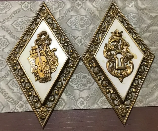 Pair of Diamond Syrco Gold Grecian Style Wall Hanging Decor Plaques 4271