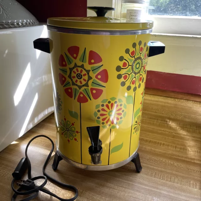 60s 70s flower power West Bend party perk, vintage 30 cup electric coffee  percolator