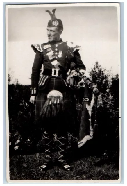 c1910's Postcard RPPC Photo Scottish Bagpipes Kilt Scotland Unposted Antique