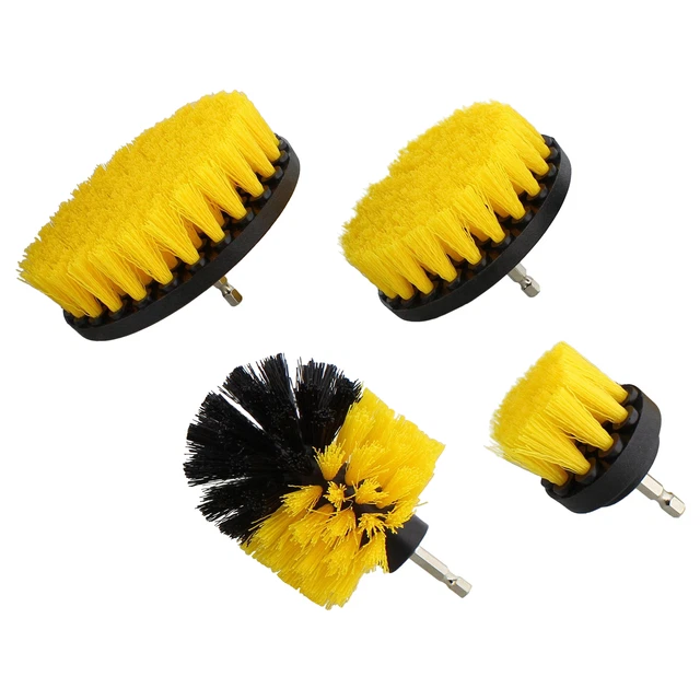 ABN 1/4in Drive Drill Cleaning Brush Attachment Set - 4 Piece Yellow Med Bristle