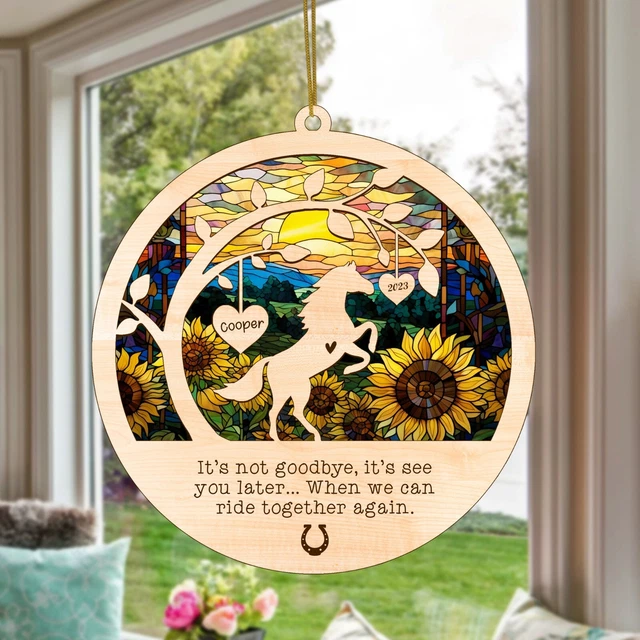 Personalized Horse Memorial Suncatcher Ornament, Custom Horse Name Date Gift