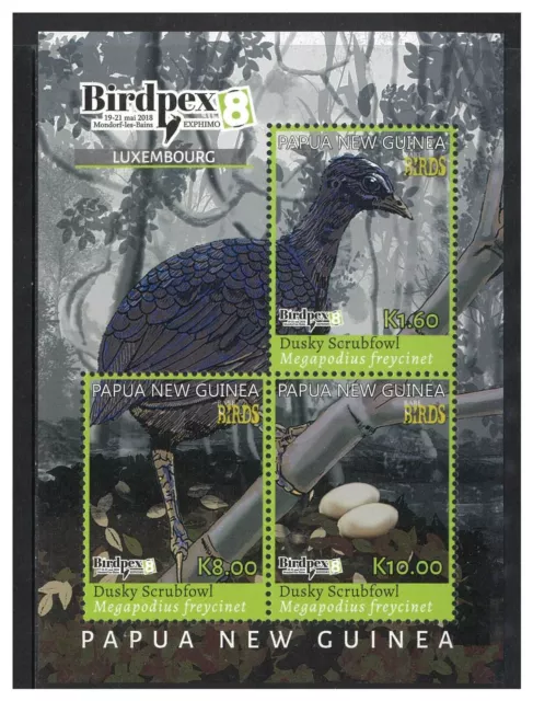 Papua New Guinea 2018 - BIRDPEX' 2018, Rare Birds - Sheetlet of 3 - MNH