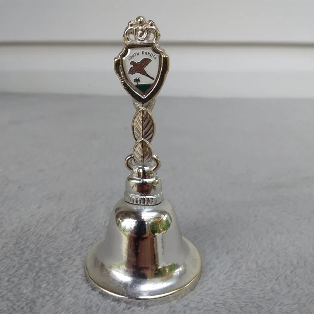 Vintage South Dakota 4" Tall Souvenir Solid Metal Bell Silver Tone 1970's Japan
