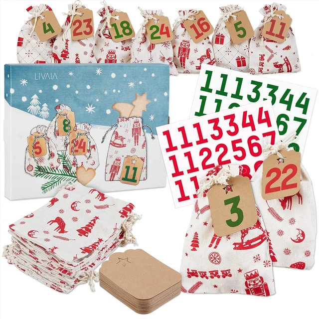 Calendario Dell'Avvento Fai Da Te In Stoffa - 24 Sacchetti Vuoti Per Natale | Decorazione Casa - Foto 9