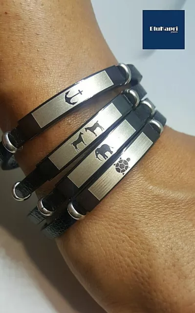 Bracciale Uomo in Cuoio e Acciaio imbrunito