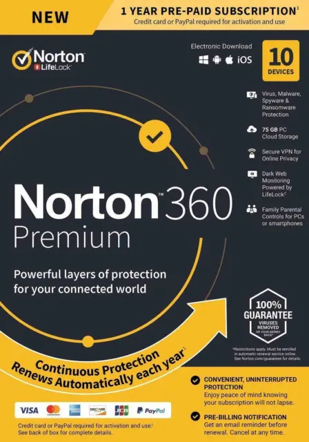 Norton 360 Premium Antivirus/Internet Security for 10 Device - 12 Months