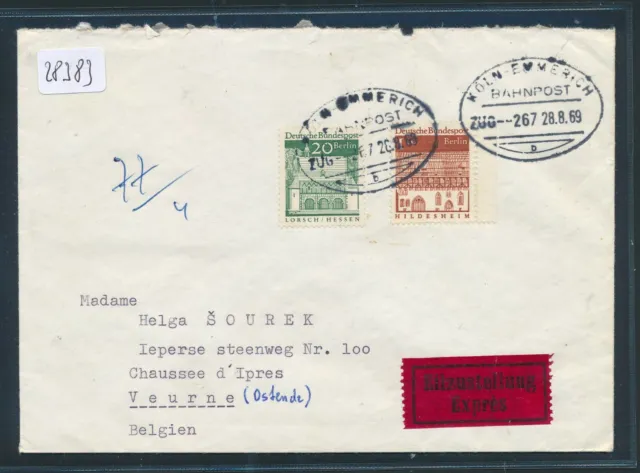 28383) Bahnpost Ovalstempel Köln - Emmerich ZUG 267, Eilb.-Brf 1969 n.Belgien