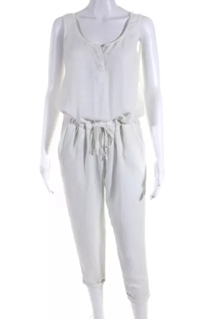 Cloth and Stone Womens White V-Neck Sleeveless Straight Leg Jumpsuits Size S