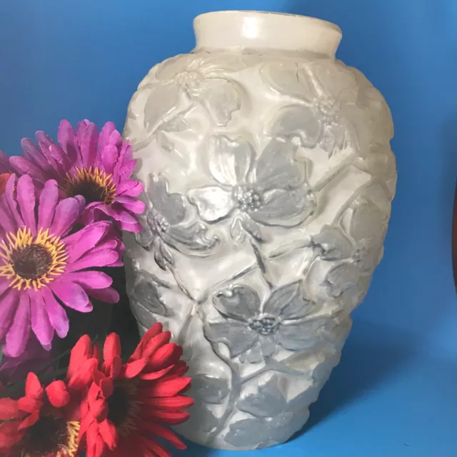 White Satin Finish Vintage Art Glass Tall Vase Phoenix Consolidated