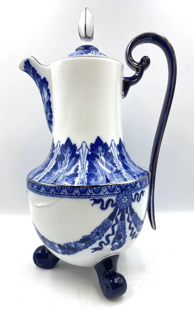 Ultra Rare ORNATE GLAZED BOMBAY Lidded PITCHER TEA POT BLUE WHITE CHINA Vintage