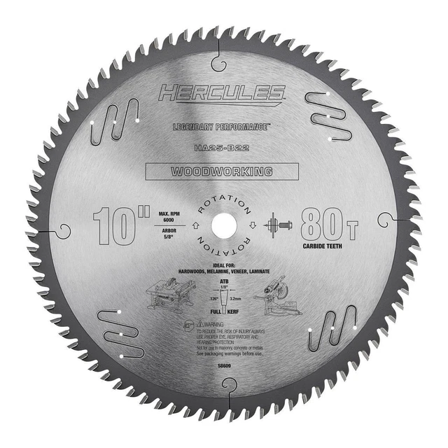 Hoja de sierra circular para carpintería Hércules 10 in., 80T 58609
