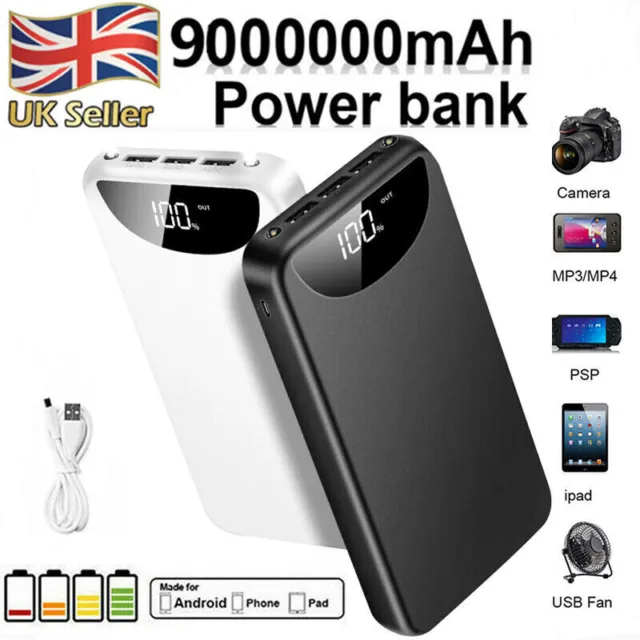 9000000mAh Power Bank Fast Charger Battery Pack Portable 3 USB for Mobile Phone