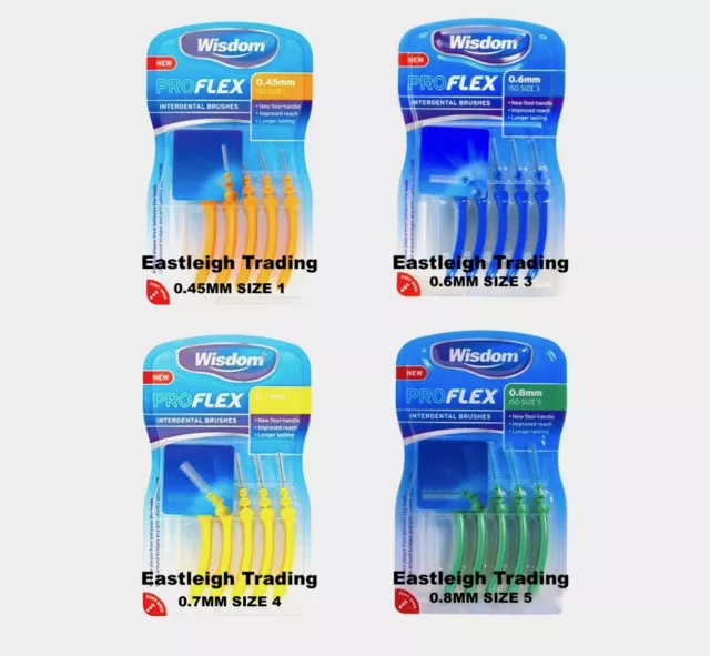 Wisdom Pro Flex Interdental Brushes Orange Blue Yellow Green **Pack Of 5 Or 25**