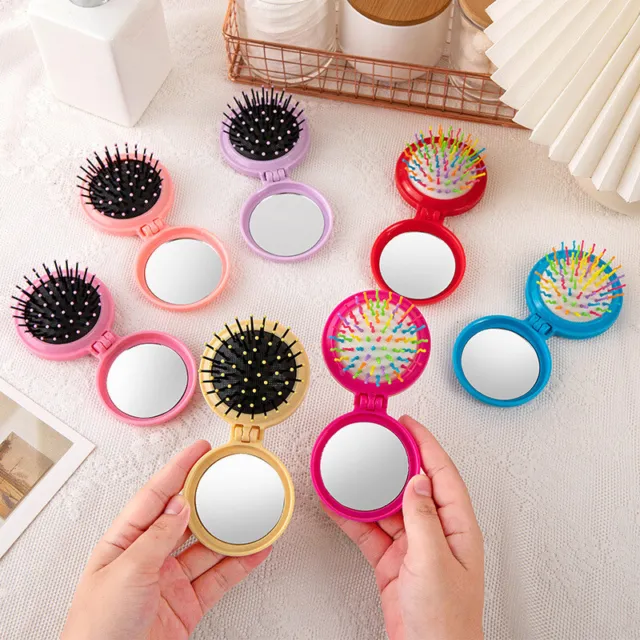 Folding Round Hair Comb With Mirror Folding Massager Cady Color Beauty Mini G Fg