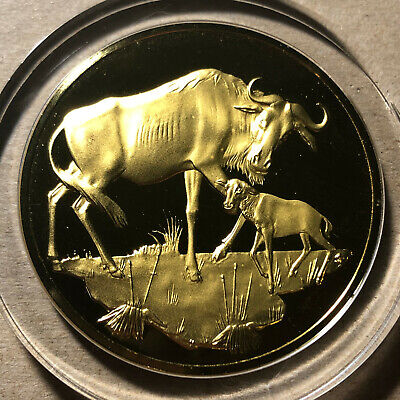 1972 Franklin Mint East African Wildebeests Gold Plated .925 Silver Proof Medal