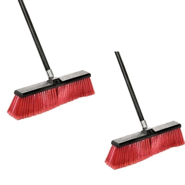 Alpine Industries 24 In. Red Indoor Outdoor Smooth Surface Push Broom, (2-Pack)
