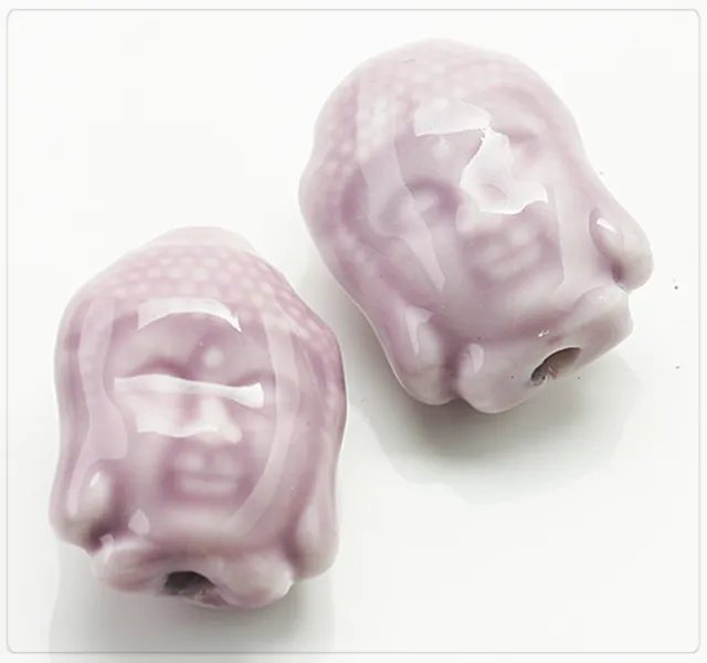 2x Porzellan Perlen Buddha für Schmuck DIY Basteln Keramik Spacer 16x21mm