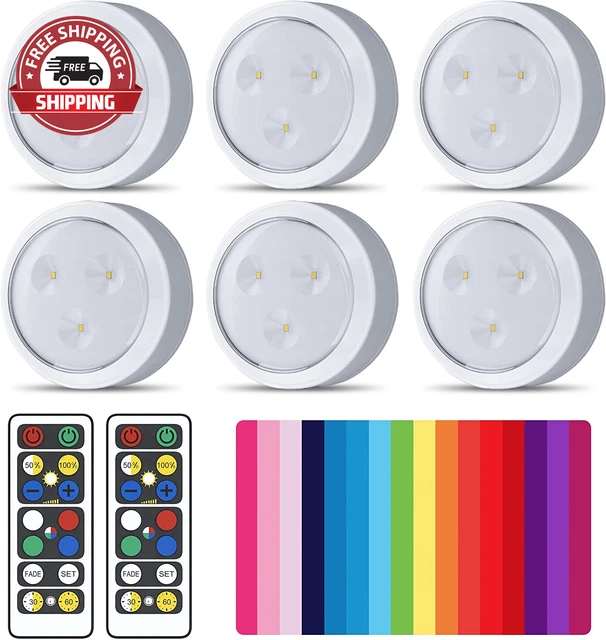 Wireless Color Changing 6 Pack RGB LED Lights with 2 Remotes | LED under Cabinet