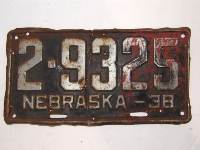 License Plate Passenger Metal Registration Metal Tag Tab 1938 38 Nebraska 2-9325