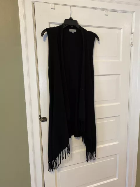 Joseph A. Cardigan Women’s Small Black Sleeveless Open Vest Sweater Fringe Boho