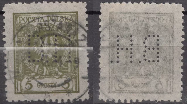 2) Polen 1924 Freimarken mit Firmenlochungen " " Mi.Nr: 204 (1068)