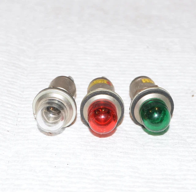 3 Vintage EF Johnson Indicator Lights - Red, Green, Clear