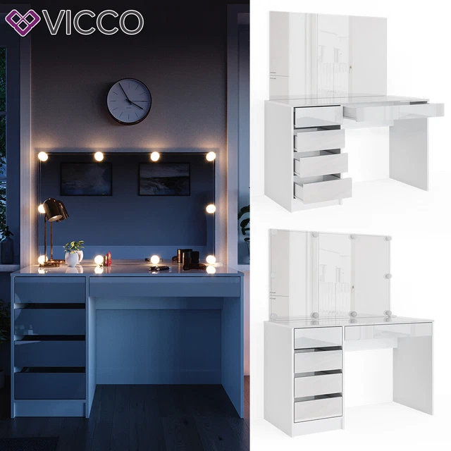 Coiffeuse Ruben en blanc + LED + tabouret acheter