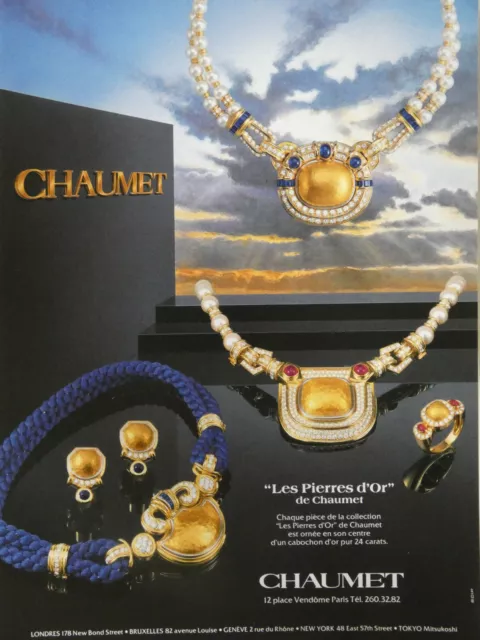 Publicité De Presse 1985 Les Pierres D'or De Chaumet Avec Cabochon D'or