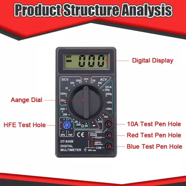 DT-830B LCD Digital Multimeter Electric Voltmeter Ammeter Ohm Tester Meter Black 3