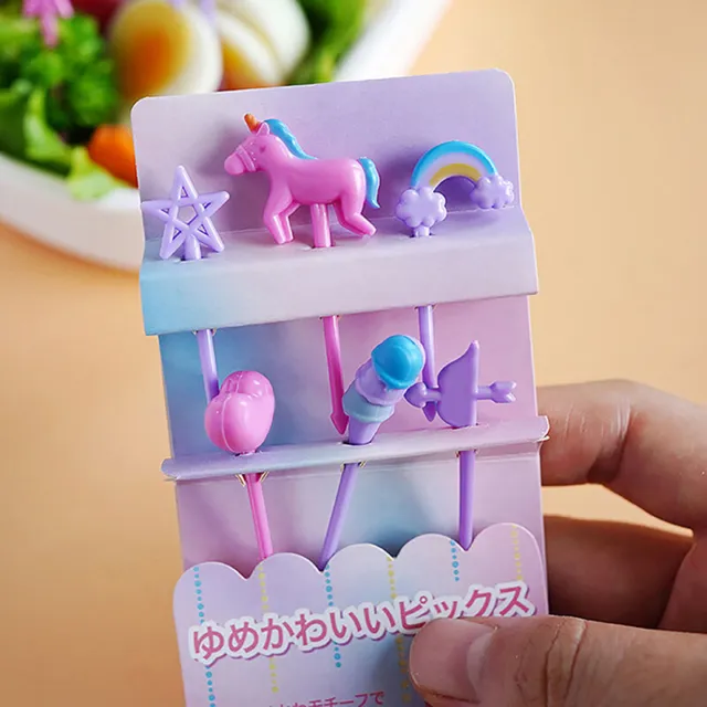 6pcs Mini Cartoon Food Fruit Fork Set For Kids Dessert Forks Decor Party Supp $d