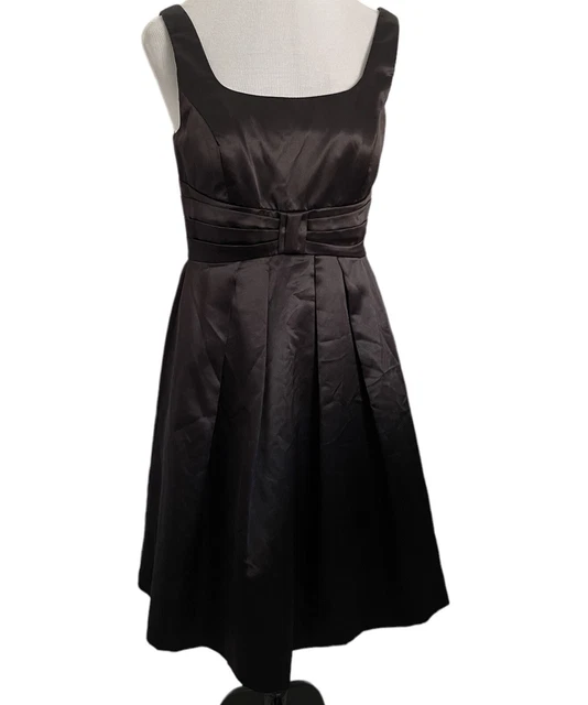 Eliza J Fit & Flare Vintage Style Midi Dress Womens Sz 8 Black Satin Sleeveless