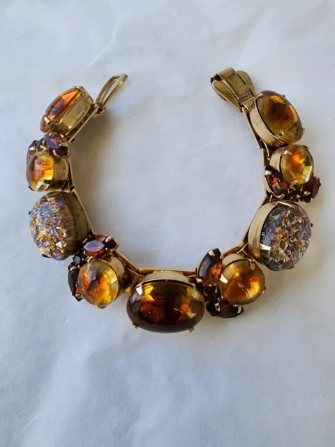 Vintage Amber And Dragons Breath Rhinestone Bracelet Juliana? Weiss? Kramer?