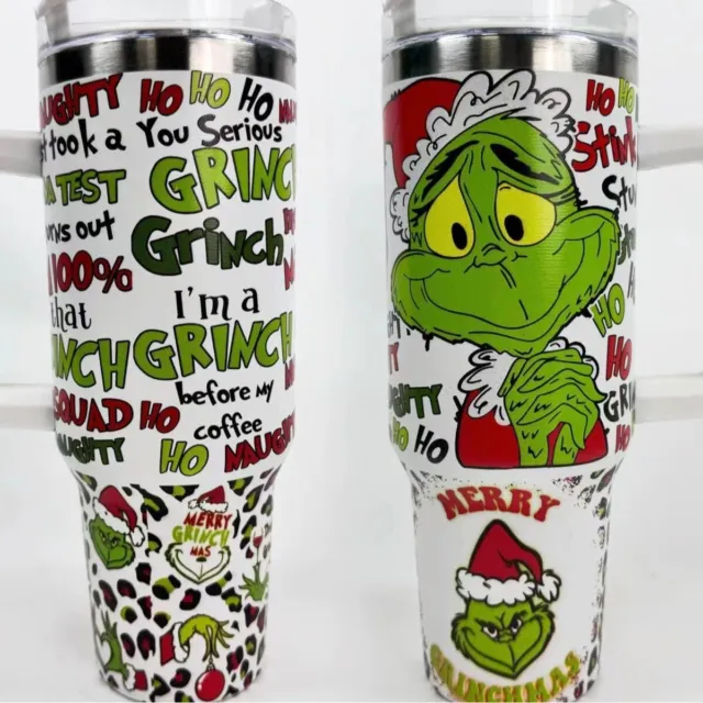 Dr Seuss Grinch Stainless Steel Tumbler with Straw 40 OZ Green Christmas  water mug 10