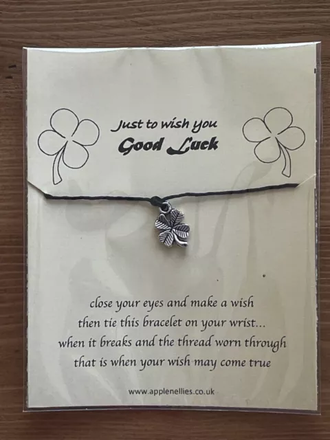 “Good Luck" Wish Bracelet and Four Leaf Clover Charm gift